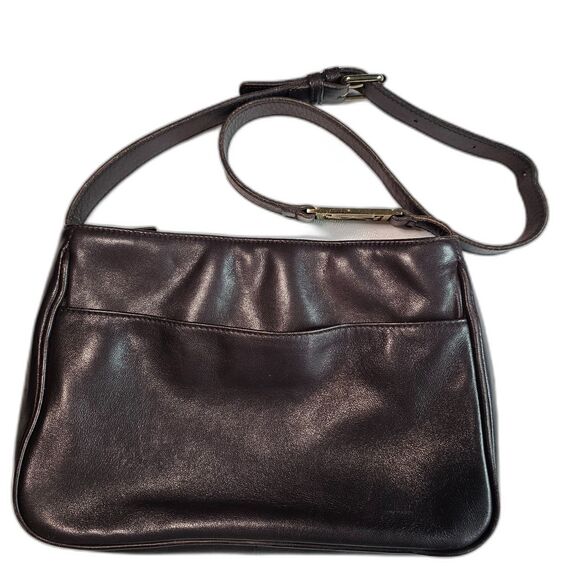 Vintage Lauren Ralph Lauren Medium Size Brown Leather Shoulder Bag Purse - Picture 1 of 10